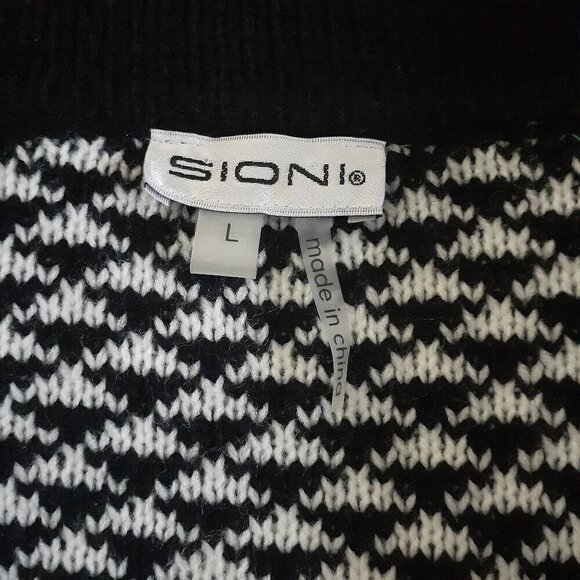 Sioni Women's Size Large Black & White Wool Blend Knit Artsy Cardigan Jacket - Picture 6 of 14